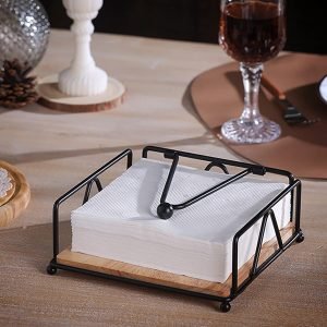 fonzci flat napkin holder black metal wooden