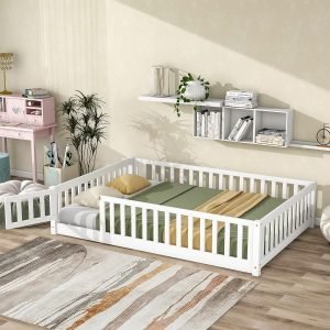 ipoook full size montessori floor bed with fence